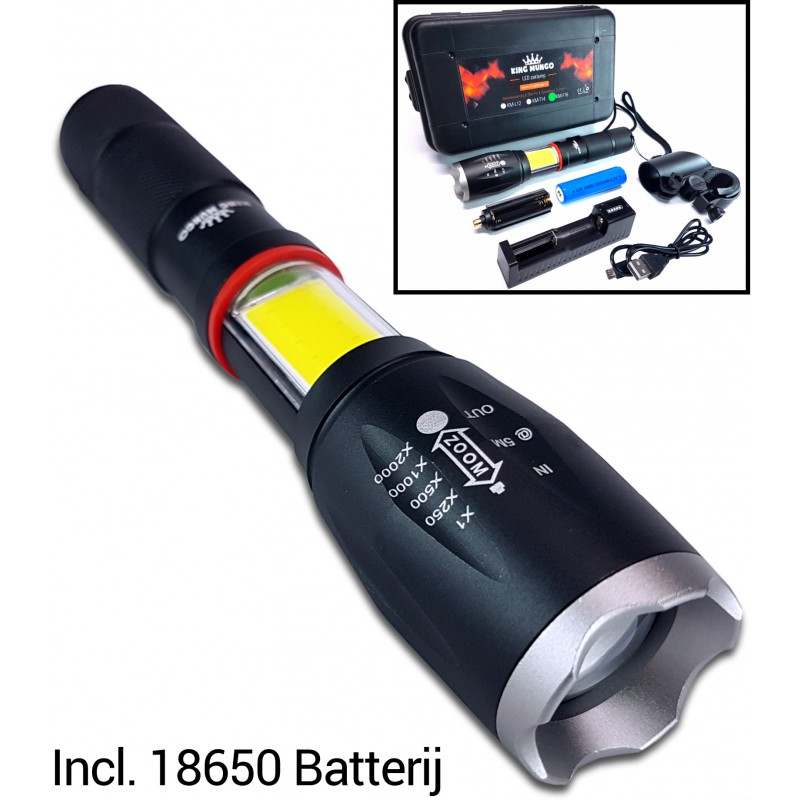 Militaire LED Zaklamp 1000 Lumen | 18650 Oplaadbare Batterij + USB Oplader -