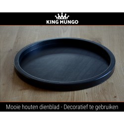 Dienblad Hout 50cm Rond Groot Zwart | Decoratieve Dienbladen Plateau | King Mungo