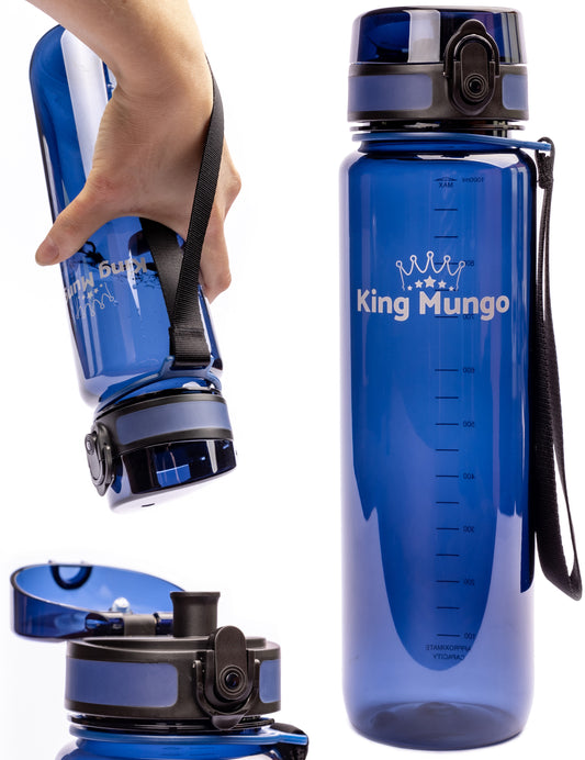 Drinkfles 1 Liter Vaatwasserbestendig Donkerblauw - Lekvrij - BPA vrij - Waterfles 1 liter Drinkbus - Drinkflessen King Mungo - Waterflessen Volwassenen Kinderen